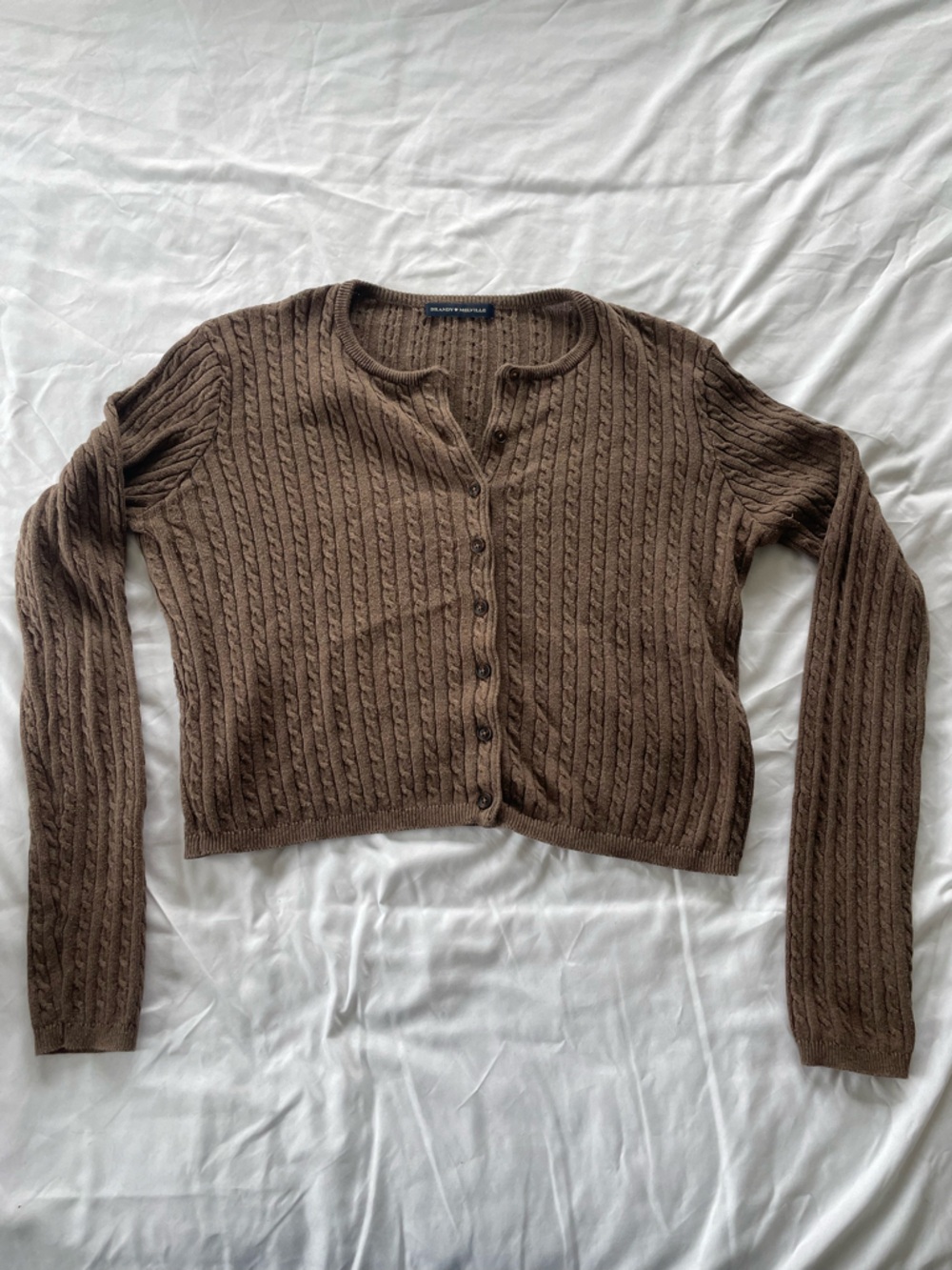 Brandy Melville Brown Cable-Knit Button Cardigan
